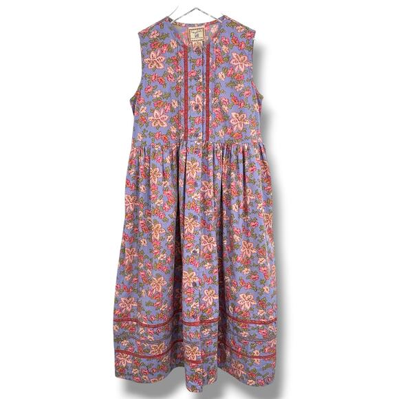 VTG Cornelloki dress girls 10 sleeveless button floral pleated lace boho prairie - Picture 1 of 7